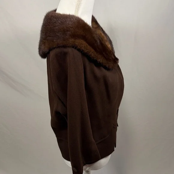 Handmade Mink Vintage Elegant Brown Fur-Trimmed Women's Overcoat Size Small